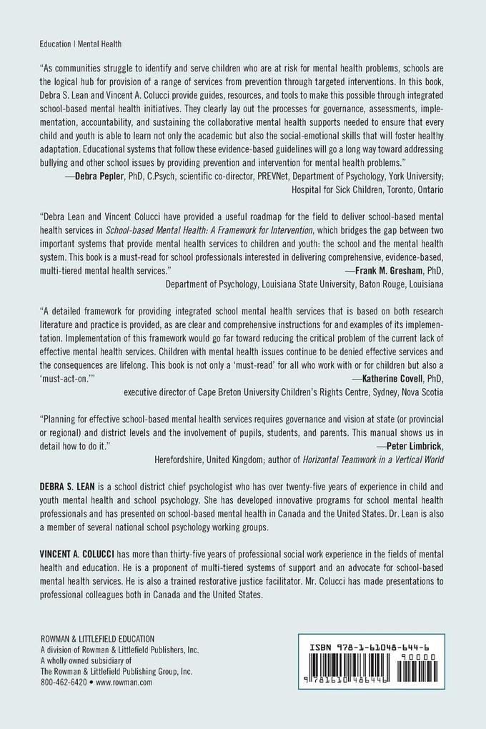 Weitere Ansicht: School-based Mental Health | Debra Lean, Vincent A. Colucci