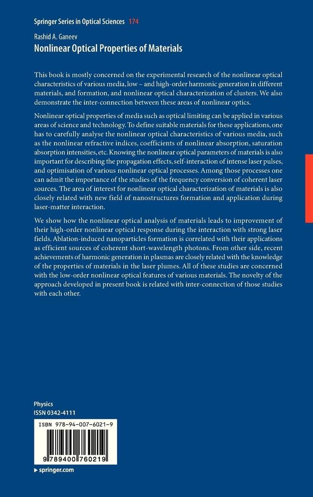 Weitere Ansicht: Nonlinear Optical Properties of Materials | Rashid A. Ganeev