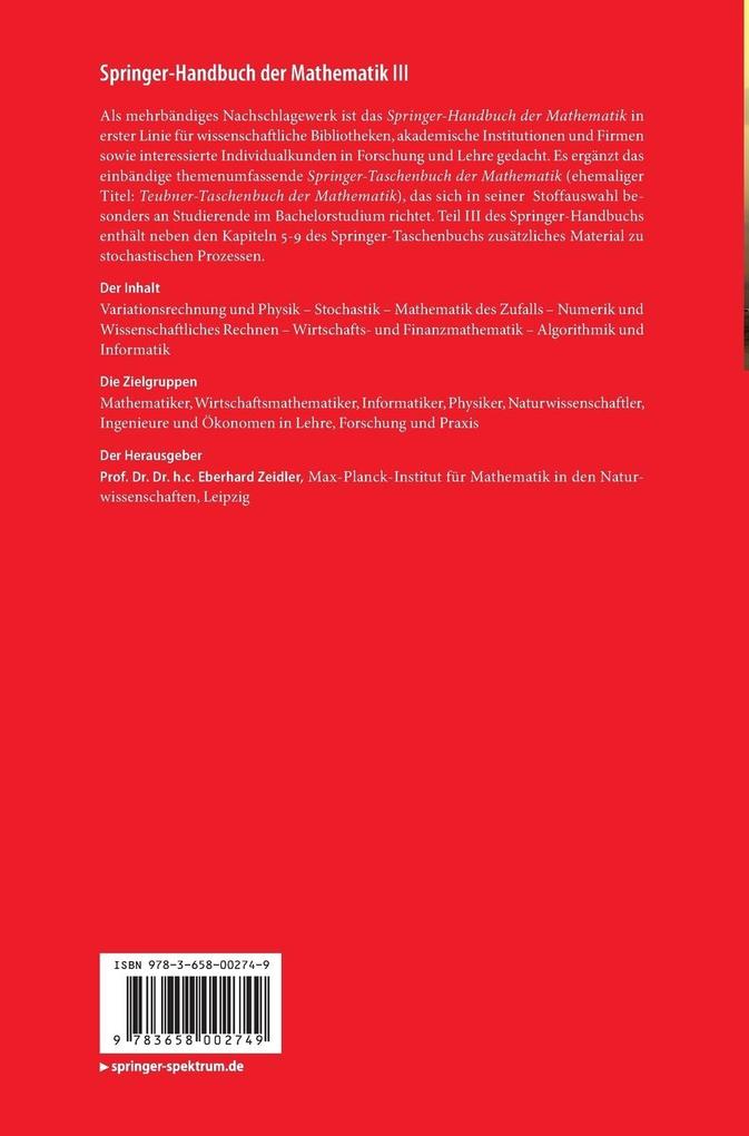 Weitere Ansicht: Springer-Handbuch der Mathematik III | Eberhard Zeidler, Hans-Rudolf Schwarz, Wolfgang Hackbusch, Bernd Luderer, Jochen Blath