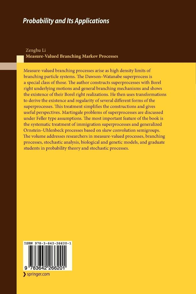 Weitere Ansicht: Measure-Valued Branching Markov Processes | Zenghu Li