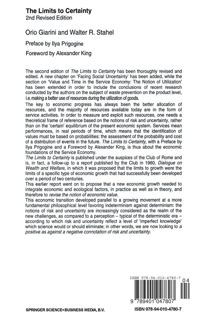 Weitere Ansicht: The Limits to Certainty | O. Giarini, W. R. Stahel