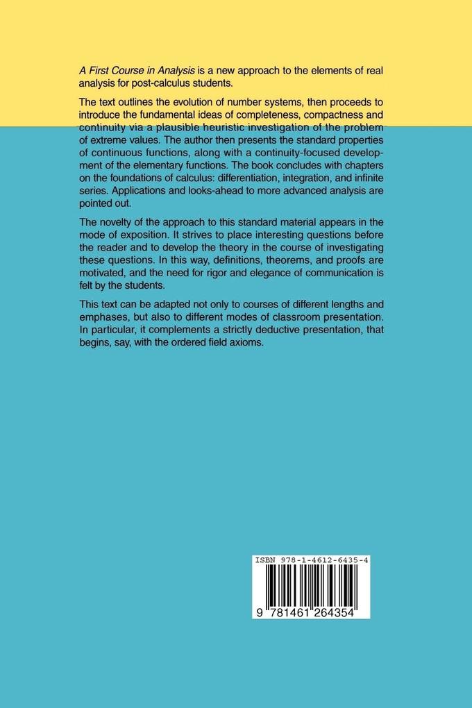 Weitere Ansicht: A First Course in Analysis | George Pedrick