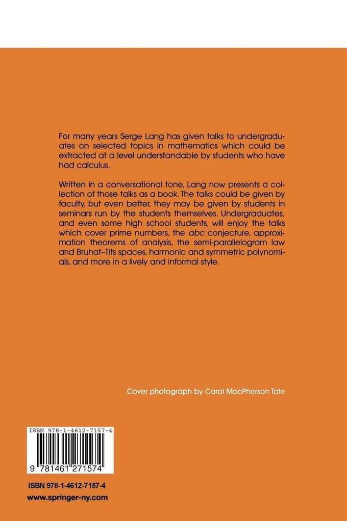 Weitere Ansicht: Math Talks for Undergraduates | Serge Lang