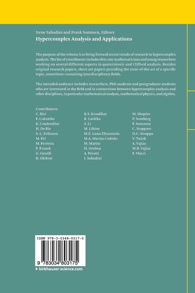 Weitere Ansicht: Hypercomplex Analysis and Applications