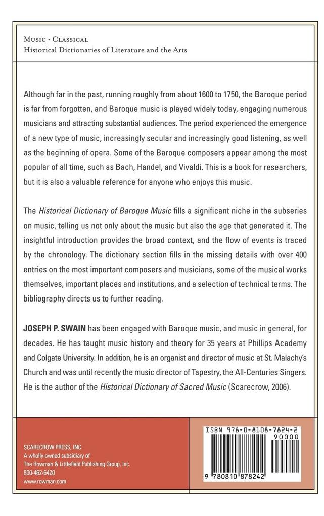 Weitere Ansicht: Historical Dictionary of Baroque Music | Joseph P. Swain