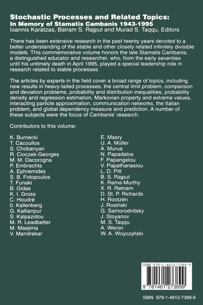 Weitere Ansicht: Stochastic Processes and Related Topics
