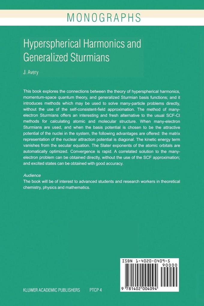 Weitere Ansicht: Hyperspherical Harmonics and Generalized Sturmians | John S. Avery