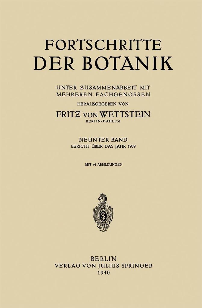 Produktbild: Fortschritte der Botanik | Fritz Von Wettstein