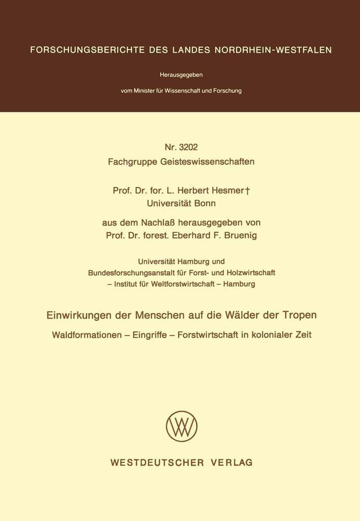 Produktbild: Einwirkungen der Menschen auf die Wälder der Tropen | Herbert Hesmer