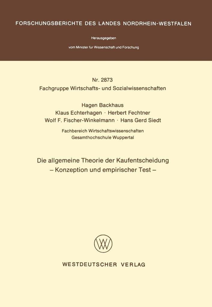 Produktbild: Die allgemeine Theorie der Kaufentscheidung | Hagen Backhaus