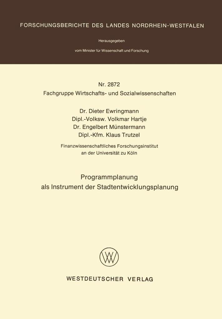 Produktbild: Programmplanung als Instrument der Stadtentwicklungsplanung | Dieter Ewringmann