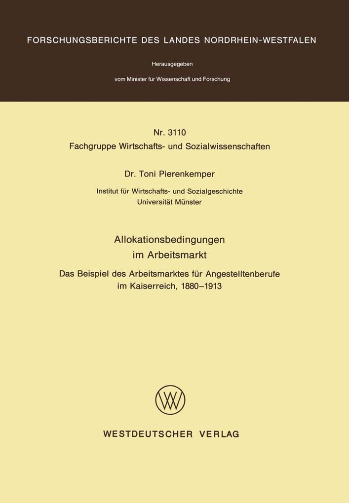 Produktbild: Allokationsbedingungen im Arbeitsmarkt | Toni Pierenkemper