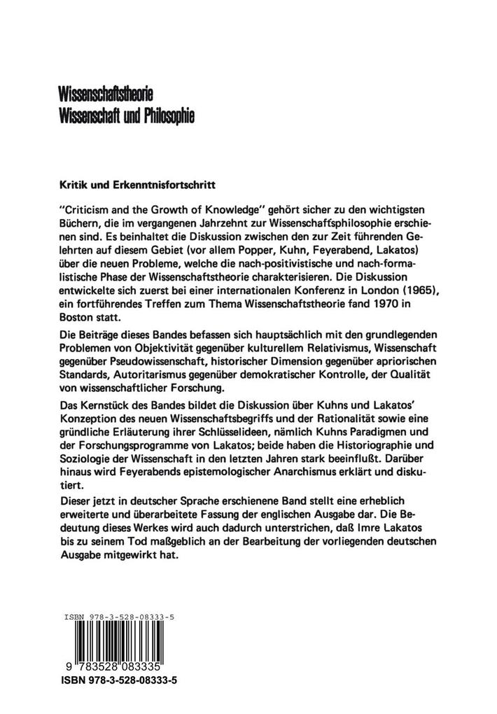 Weitere Ansicht: Kritik und Erkenntnisfortschritt | Imre Lakatos, Alan Musgrave