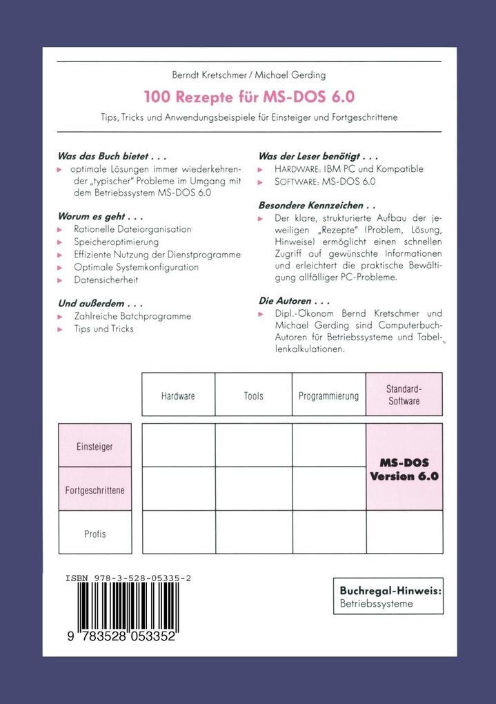 Weitere Ansicht: 100 Rezepte für MS-DOS 6.0 | Bernd Kretschmer, Michael Gerding
