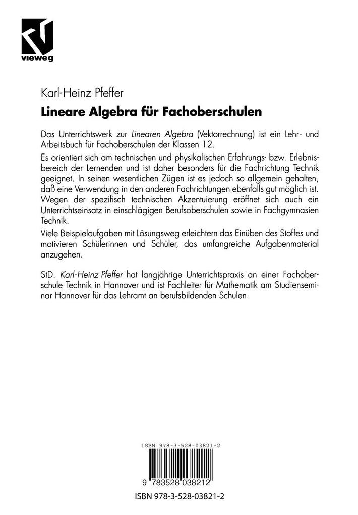 Weitere Ansicht: Lineare Algebra für Fachoberschulen | Karl-Heinz Pfeffer
