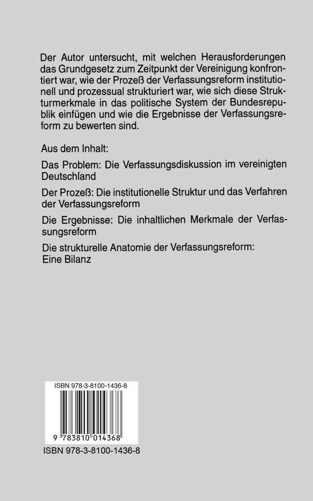 Weitere Ansicht: Die Grundgesetzreform nach der deutschen Einheit | Helge-Lothar Batt, Helge Batt