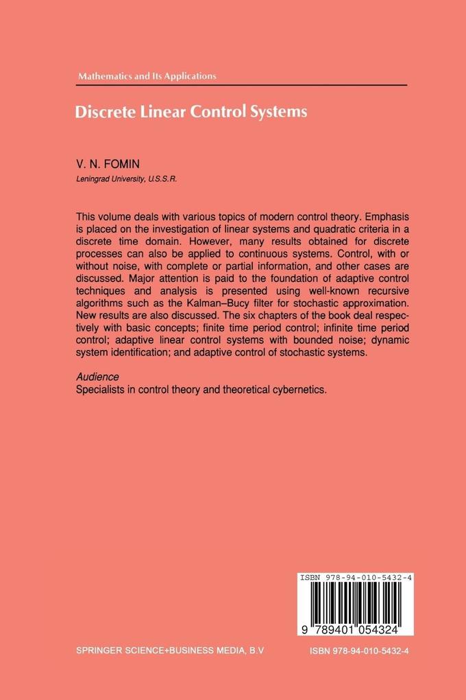 Weitere Ansicht: Discrete Linear Control Systems | V. N. Fomin