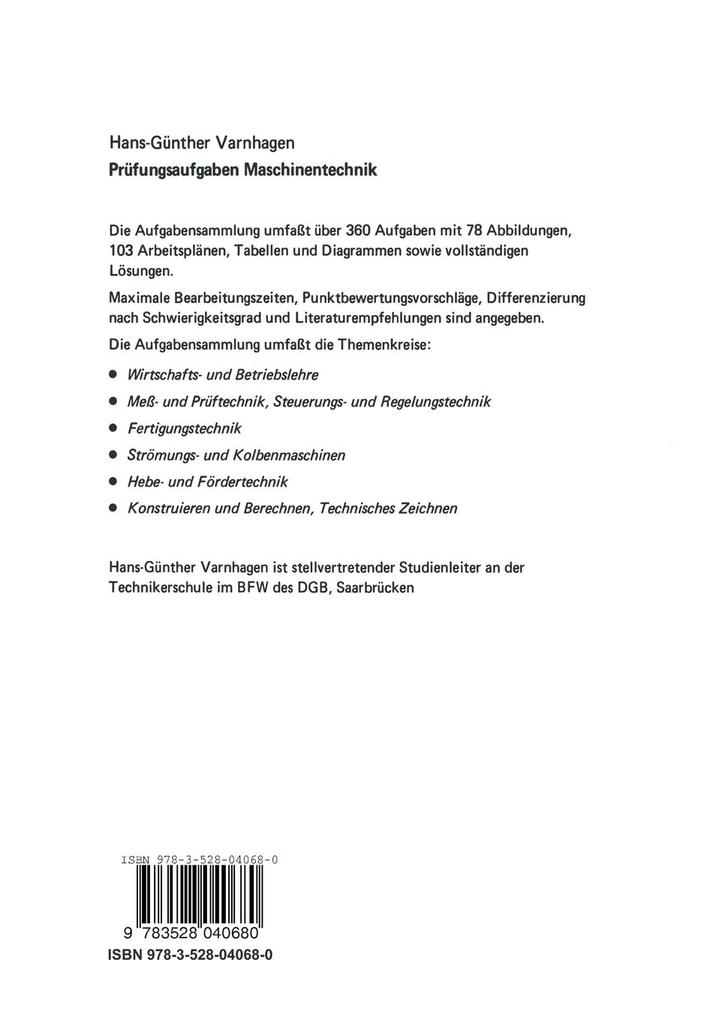 Weitere Ansicht: Prüfungsaufgaben Maschinentechnik | Hans-Günther Varnhagen