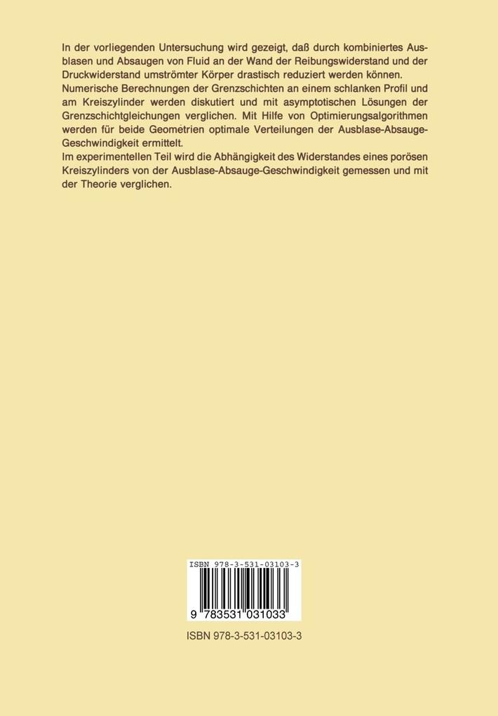 Weitere Ansicht: Widerstandsverminderung umströmter Körper durch kombiniertes Ausblasen und Absaugen an der Wand | Klaus Gersten