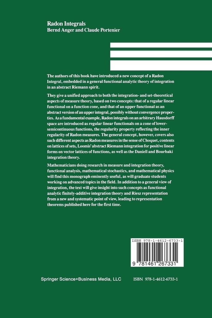 Weitere Ansicht: Radon Integrals | B. Anger, C. Portenier