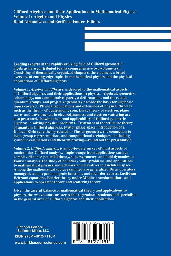 Weitere Ansicht: Clifford Algebras and their Applications in Mathematical Physics
