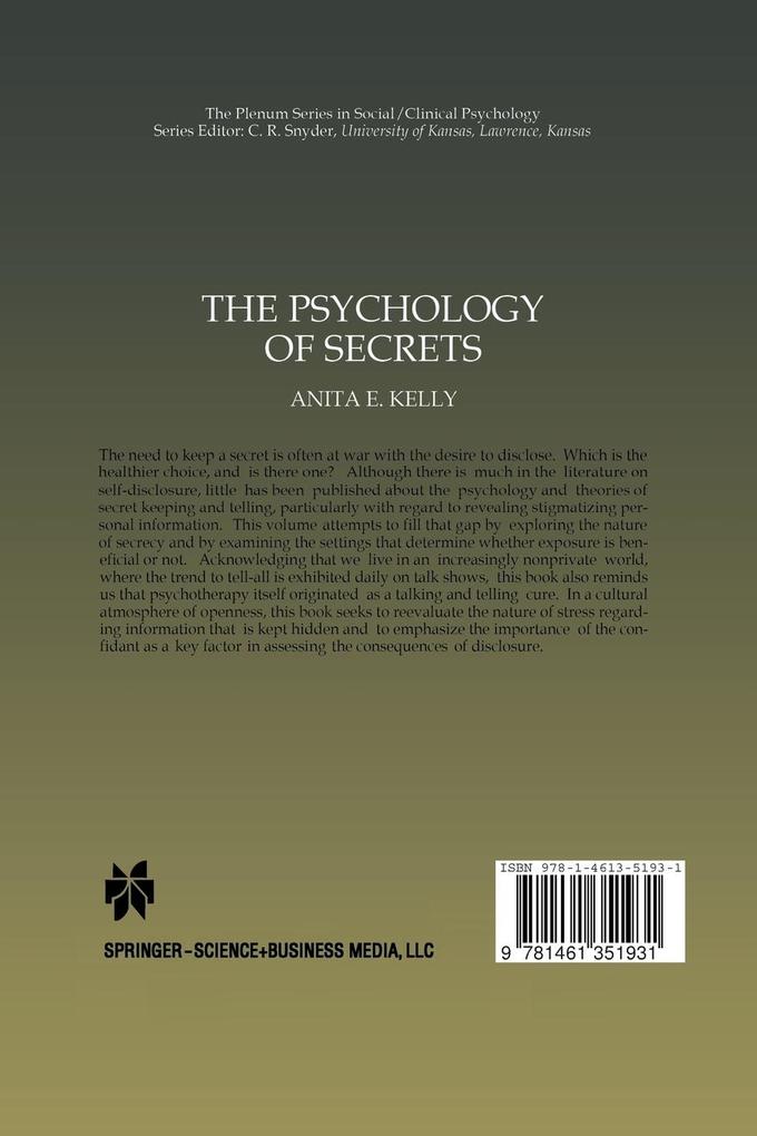 Weitere Ansicht: The Psychology of Secrets | Anita E. Kelly