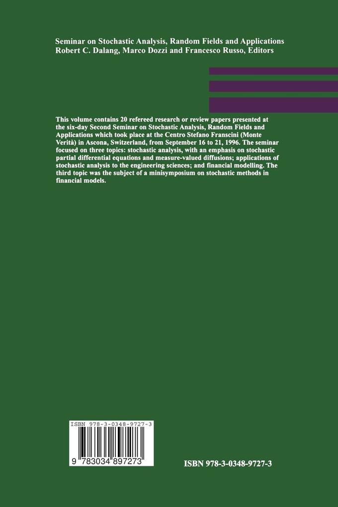Weitere Ansicht: Seminar on Stochastic Analysis, Random Fields and Applications