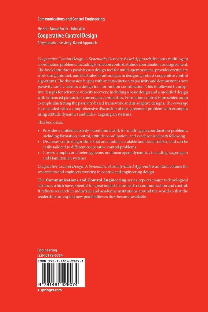 Weitere Ansicht: Cooperative Control Design | Murat Arcak, He Bai, John Wen