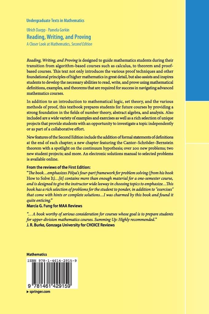 Weitere Ansicht: Reading, Writing, and Proving | Ulrich Daepp, Pamela Gorkin