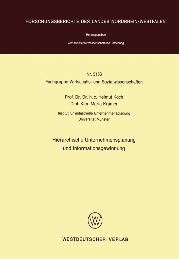 Produktbild: Hierarchische Unternehmensplanung und Informationsgewinnung | Helmut Koch