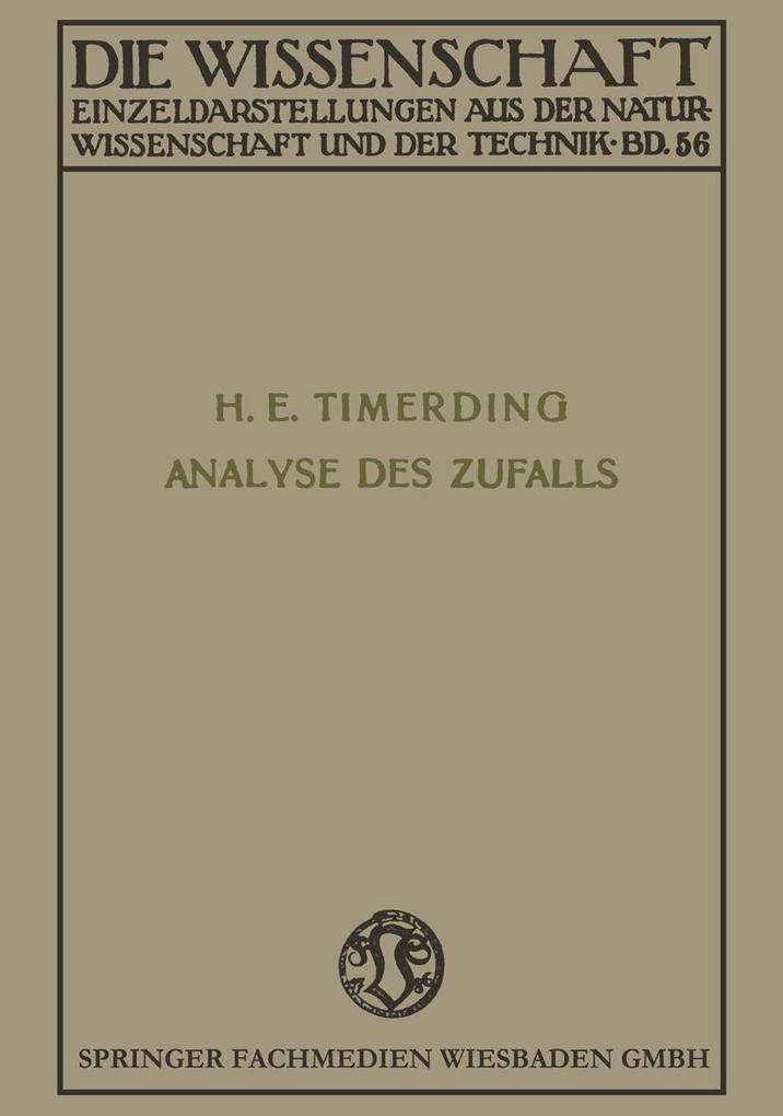 Produktbild: Die Analyse des Zufalls | Heinrich Emil Timerding