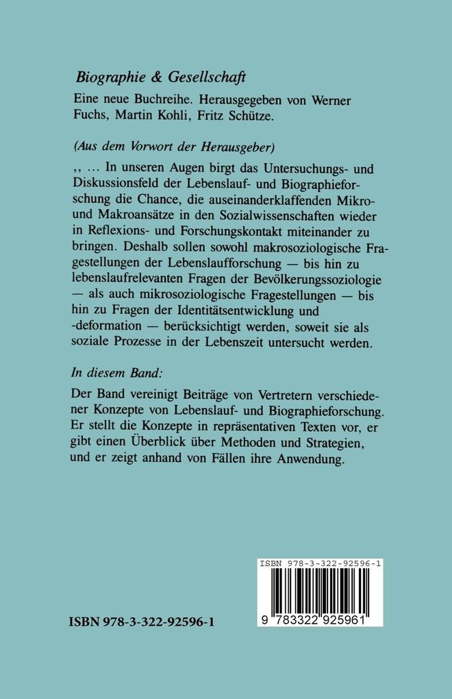 Weitere Ansicht: Methoden der Biographie- und Lebenslaufforschung