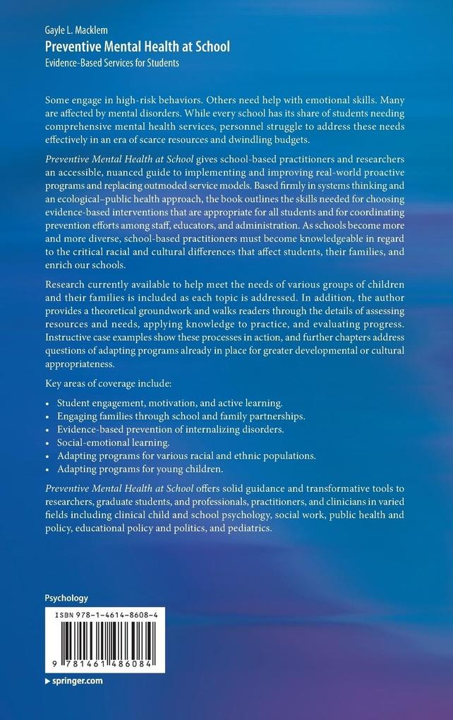 Weitere Ansicht: Preventive Mental Health at School | Gayle L. Macklem