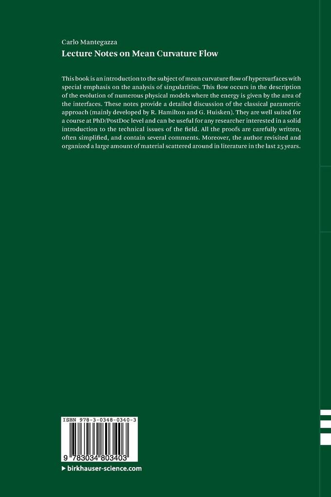 Weitere Ansicht: Lecture Notes on Mean Curvature Flow | Carlo Mantegazza