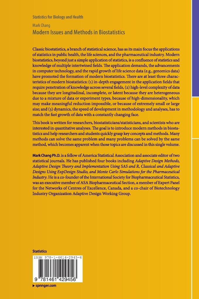 Weitere Ansicht: Modern Issues and Methods in Biostatistics | Mark Chang