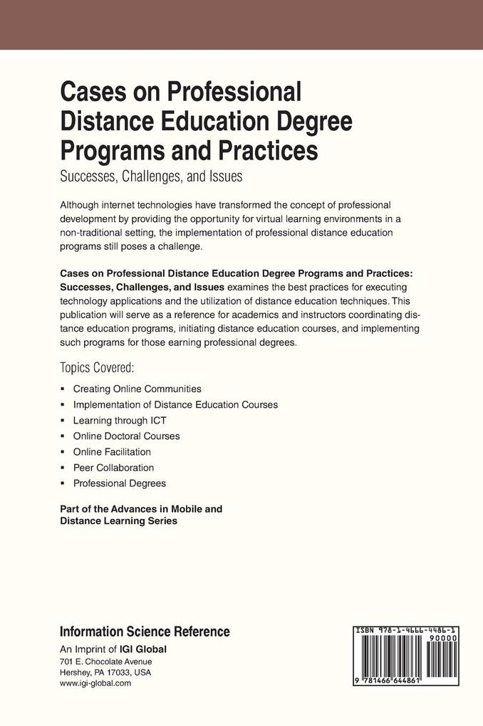 Weitere Ansicht: Cases on Professional Distance Education Degree Programs and Practices