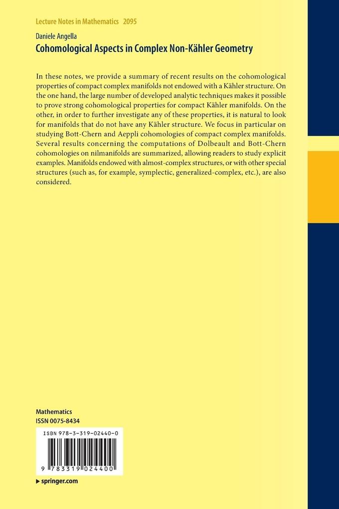 Weitere Ansicht: Cohomological Aspects in Complex Non-Kähler Geometry | Daniele Angella