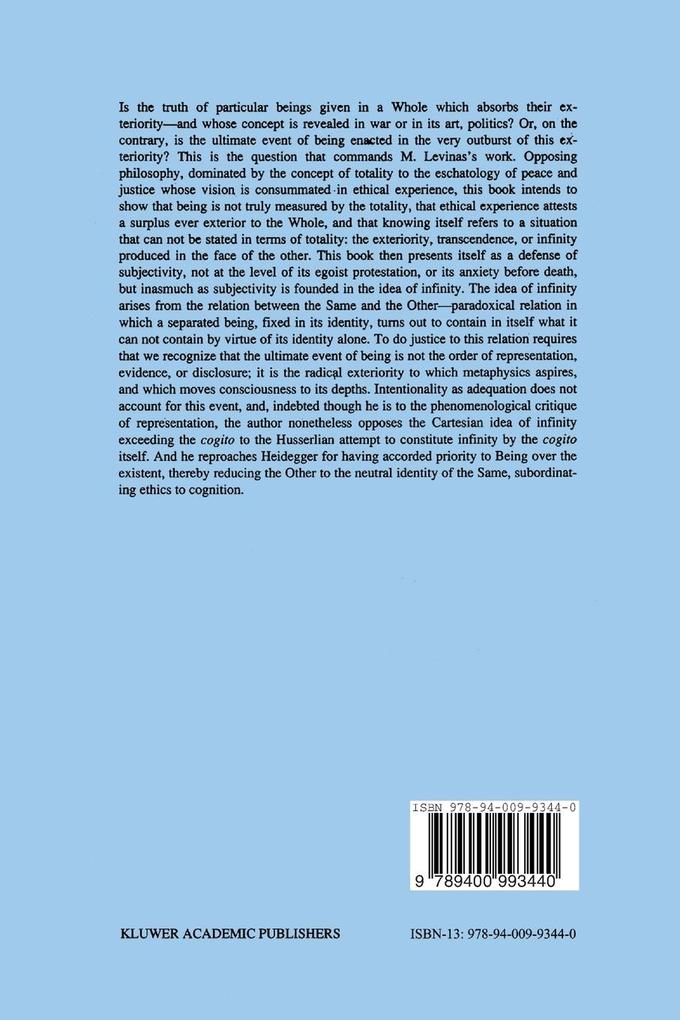Weitere Ansicht: Totality and Infinity | Emmanuel Lévinas, E. Levinas