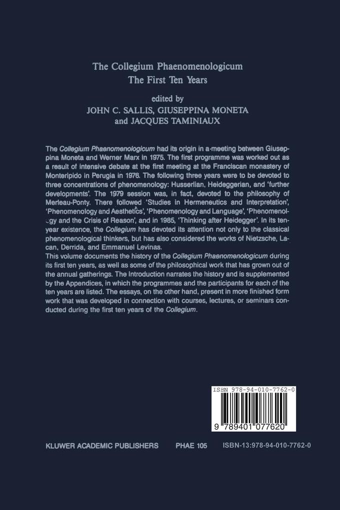 Weitere Ansicht: The Collegium Phaenomenologicum, The First Ten Years