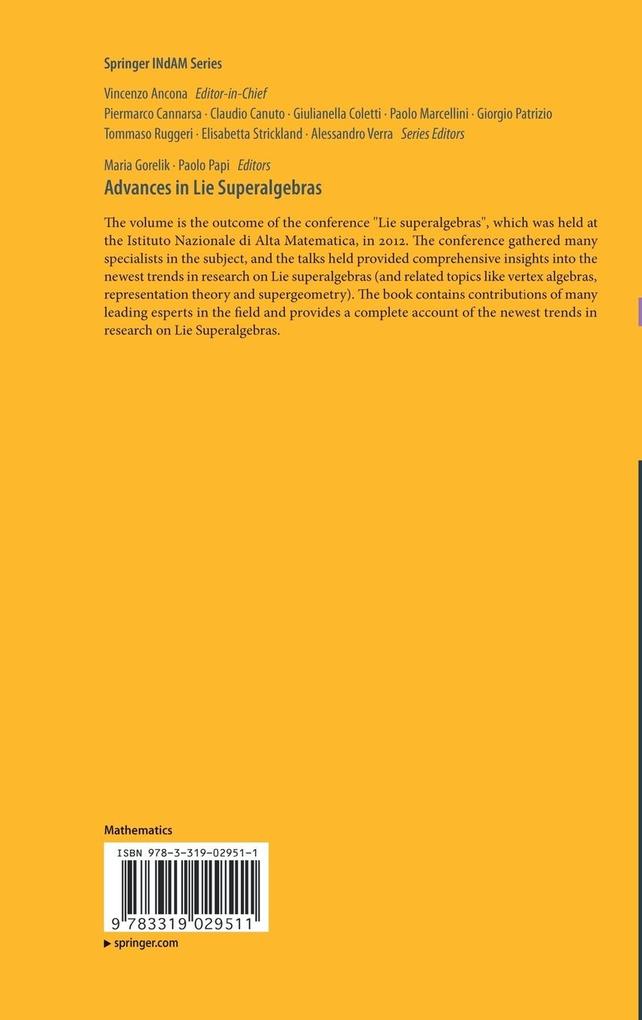 Weitere Ansicht: Advances in Lie Superalgebras