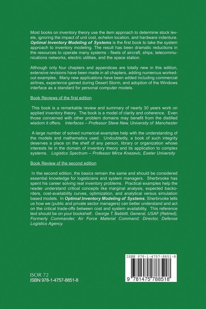 Weitere Ansicht: Optimal Inventory Modeling of Systems | Craig C. Sherbrooke
