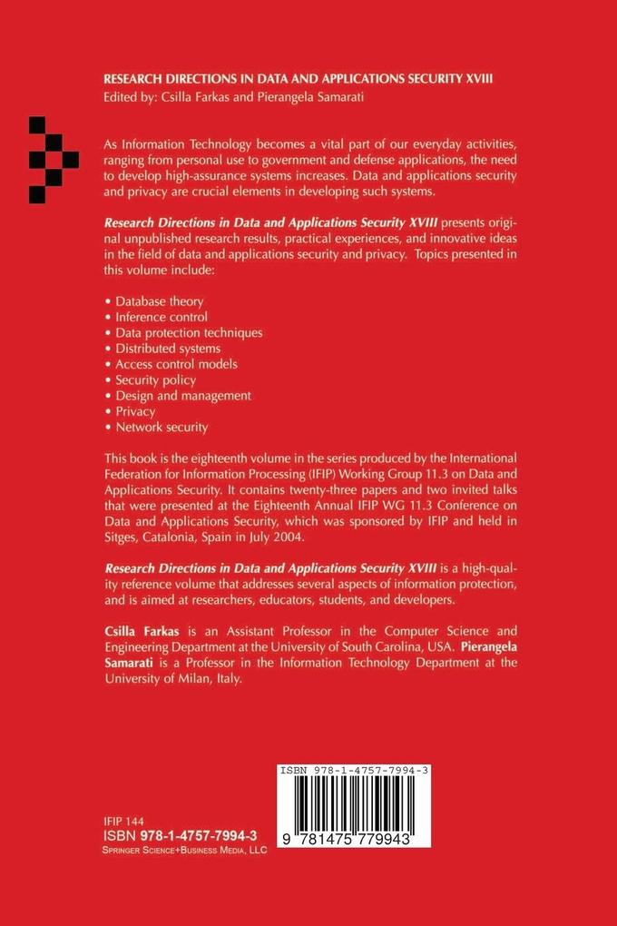 Weitere Ansicht: Research Directions in Data and Applications Security XVIII