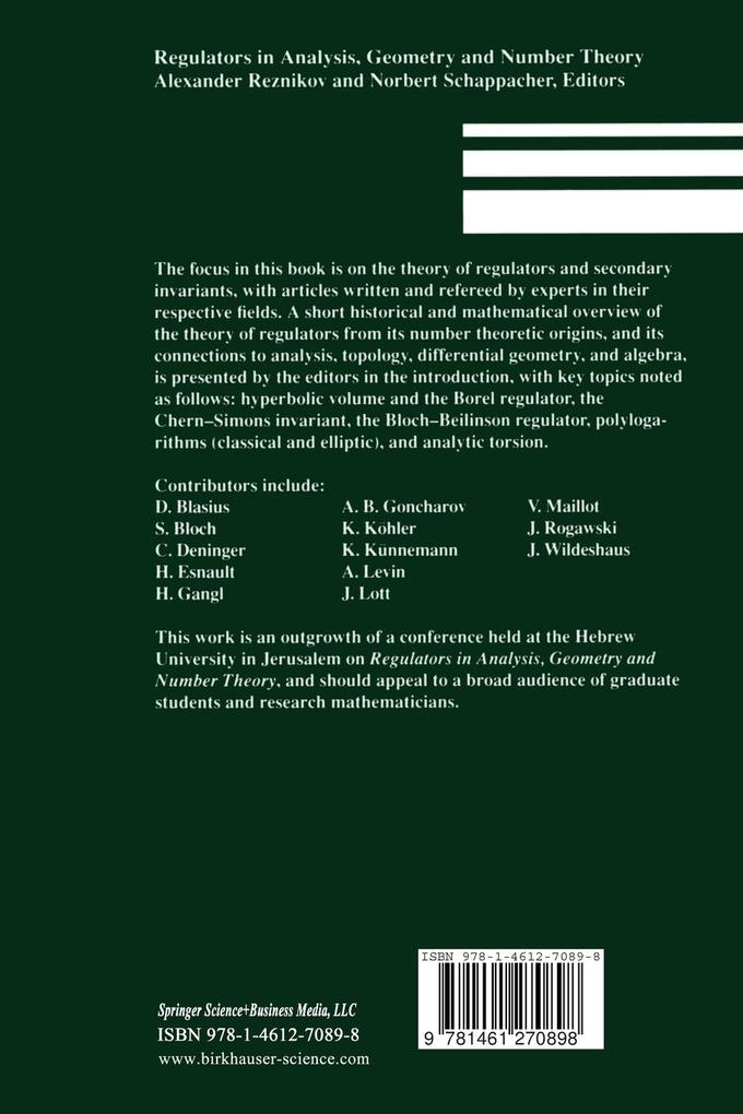 Weitere Ansicht: Regulators in Analysis, Geometry and Number Theory
