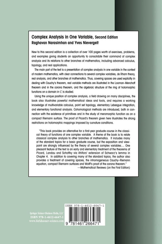 Weitere Ansicht: Complex Analysis in One Variable | Raghavan Narasimhan, Yves Nievergelt