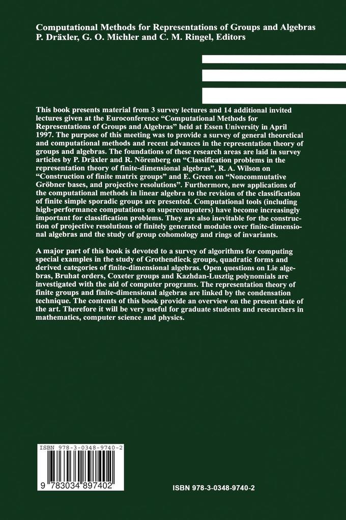 Weitere Ansicht: Computational Methods for Representations of Groups and Algebras