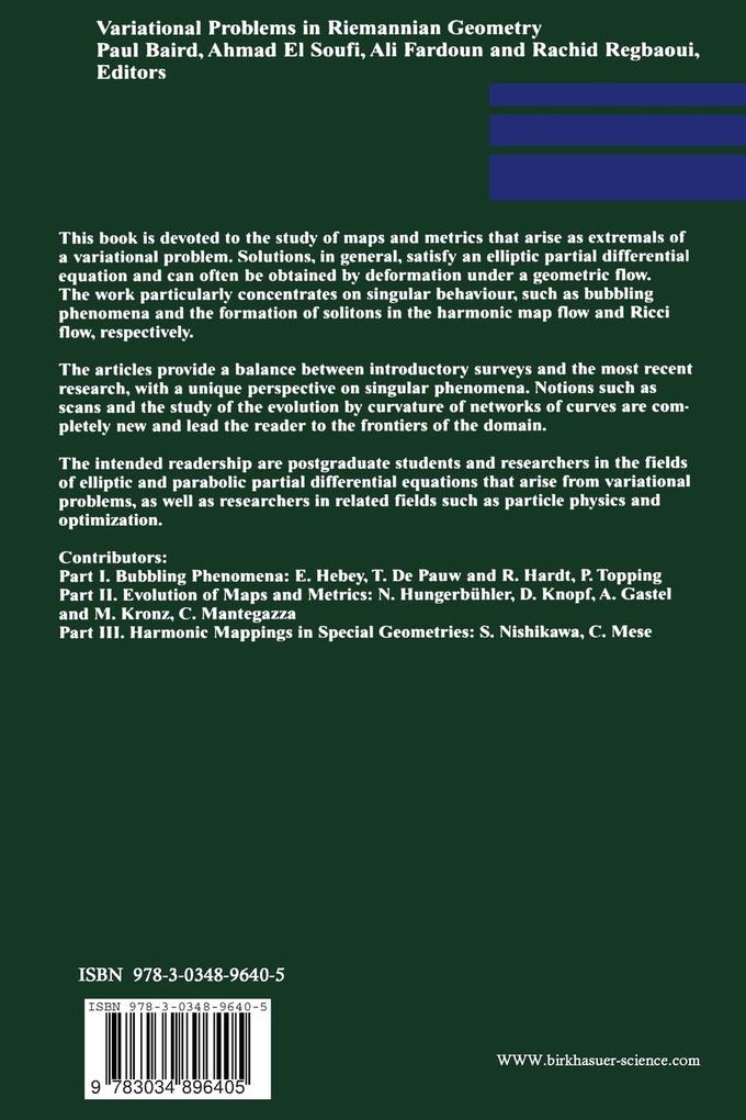 Weitere Ansicht: Variational Problems in Riemannian Geometry