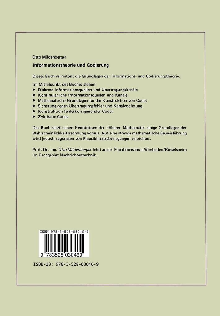 Weitere Ansicht: Informationstheorie und Codierung | Otto Mildenberger