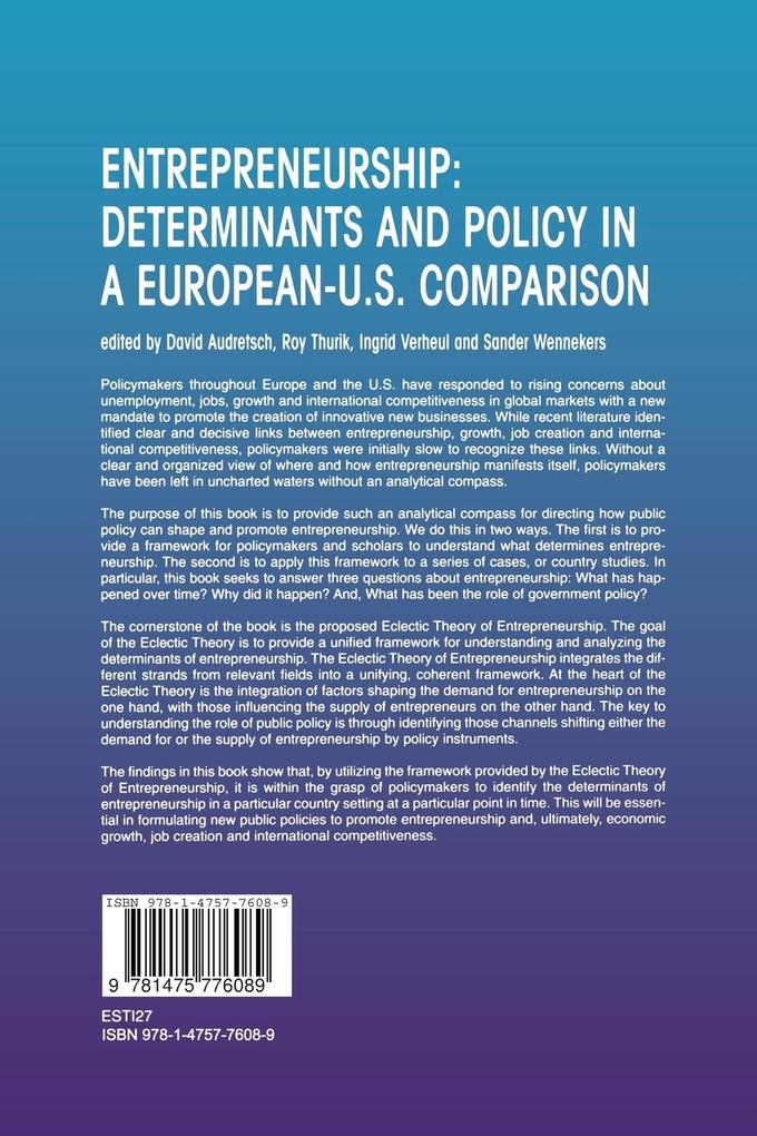 Weitere Ansicht: Entrepreneurship: Determinants and Policy in a European-US Comparison