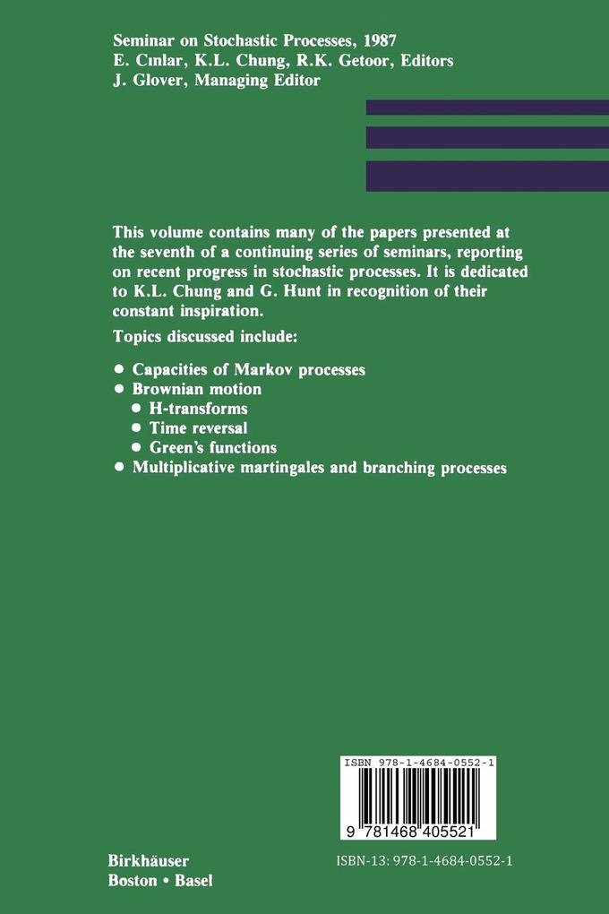 Weitere Ansicht: Seminar on Stochastic Processes, 1987 | Chung, Cinlar, Getoor