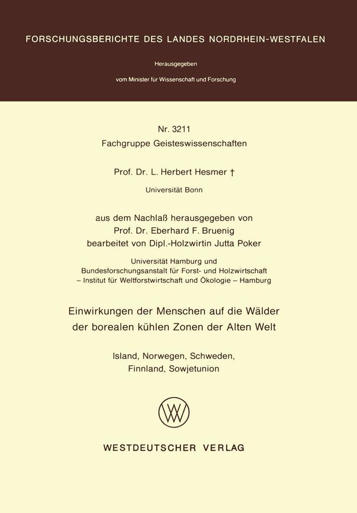 Produktbild: Einwirkungen der Menschen auf die Wälder der borealen kühlen Zonen der Alten Welt | Herbert Hesmer